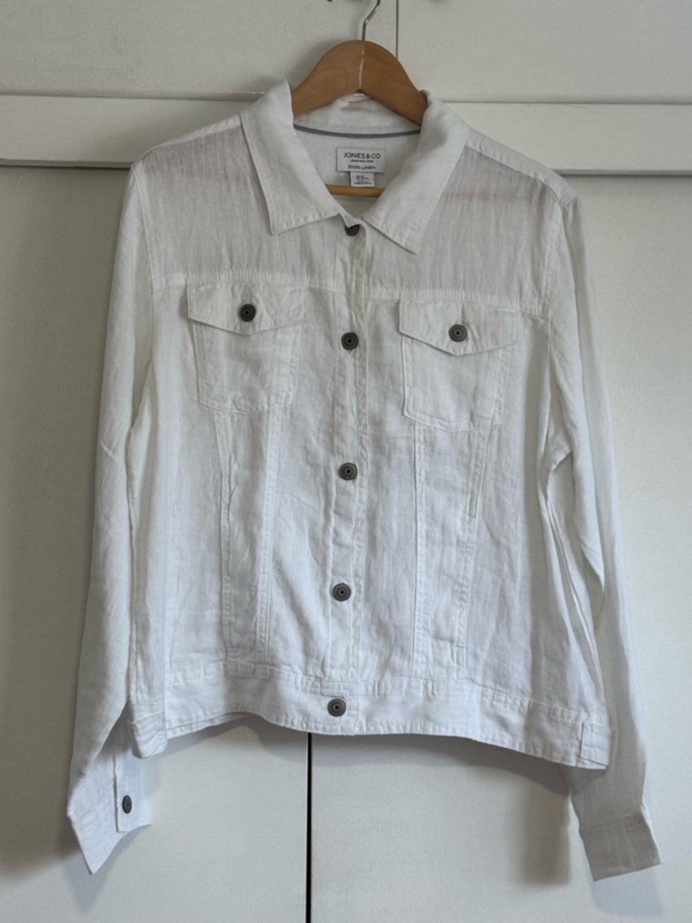 Jones New York White Button-Front Denim-Style Jacket